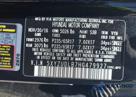 2017 Hyundai Santa Fe Sport 2.4L from USA, damaged, VIN 5XYZUDLB7HG479927